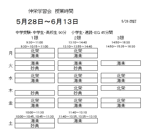 分散登校期間に伴う授業時間について